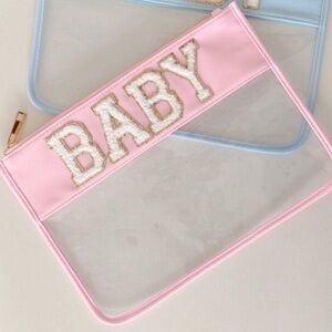 Varsity Letter “BABY” Cosmetic Bag In Strawberry Milkshake Color